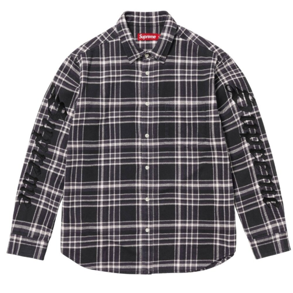 Supreme Old English Plaid Flannel Long Sleeve SS25- Black - XL - BRAND NEW!